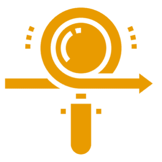 Orange icon of a magnifying glass over an '@' symbol.