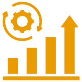 Orange icon showing a rising bar chart with a target symbol above.