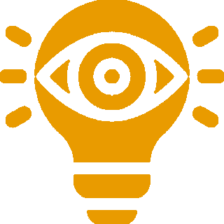 Minimalist icon of a human head with an eye symbol inside, representing vision or insight.
