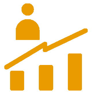 Icon showing upward growth with a user figure and bar chart.
