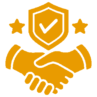 Handshake with shield and stars symbolizing trust and security.
